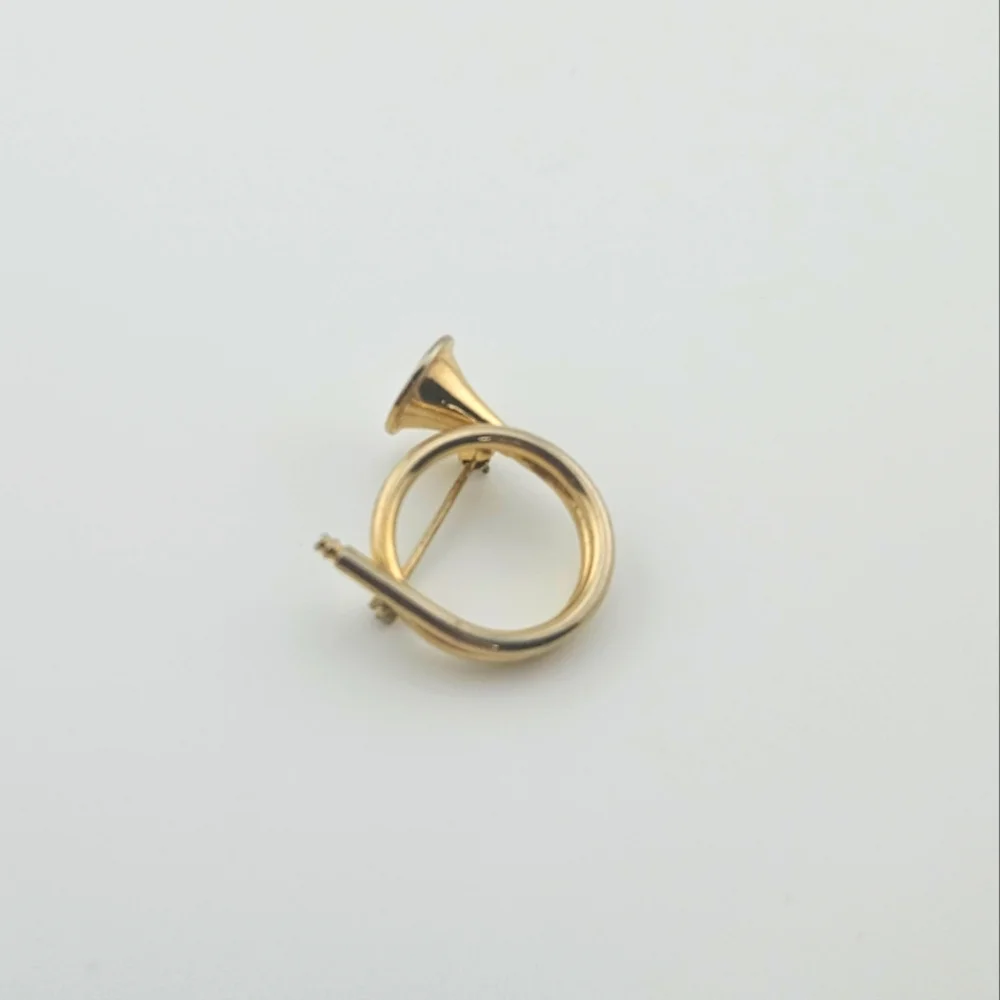 Small Gold Tone French Horn Brooch Pin